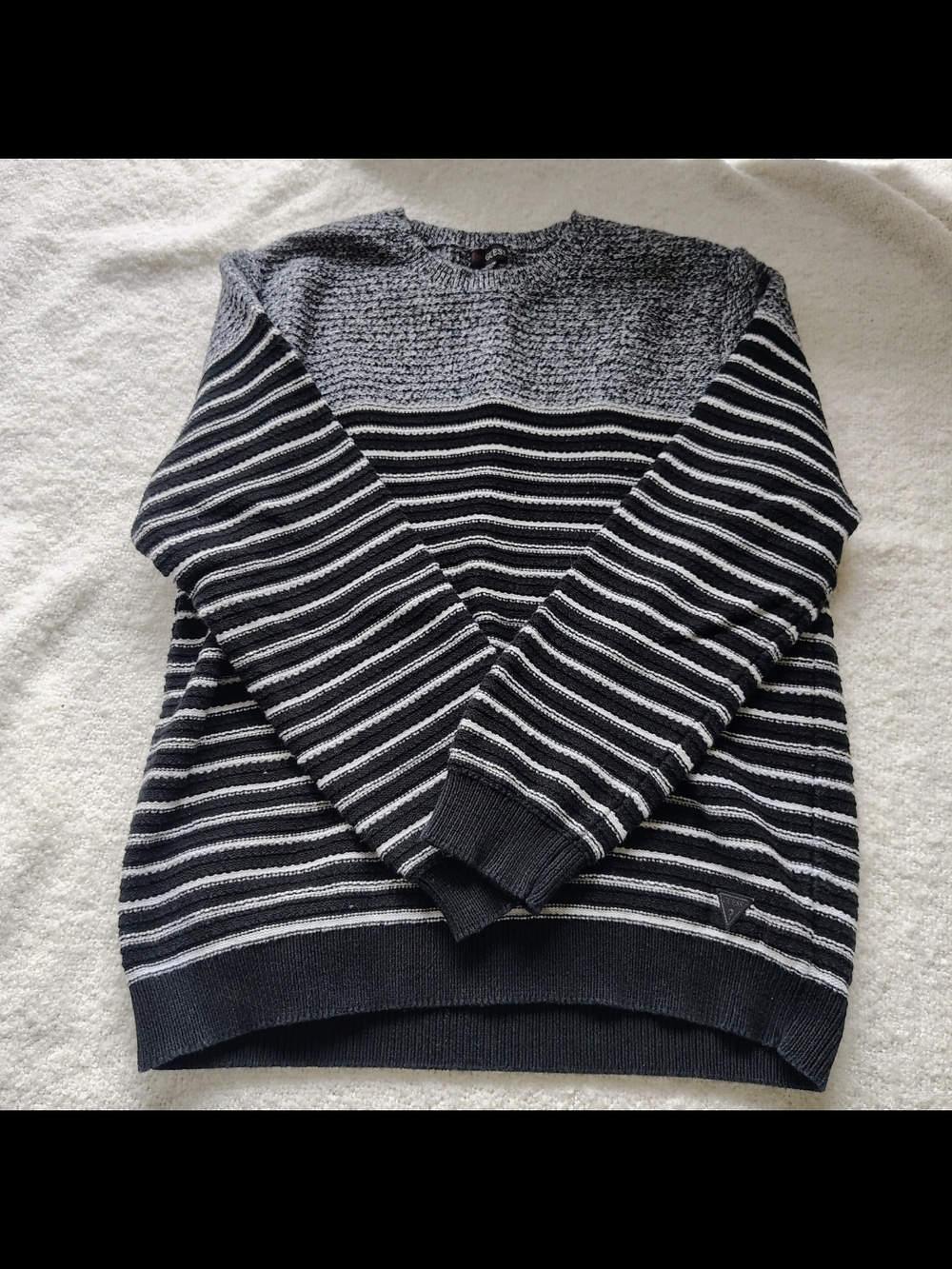 Guess Men's Striped Crewneck Sweater - Black & Gray Size XXL